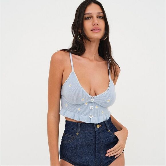 NWT🏷️FOR LOVE & LEMONS Blue Daisy Callie Crop Knit Tank Small - Picture 1 of 4